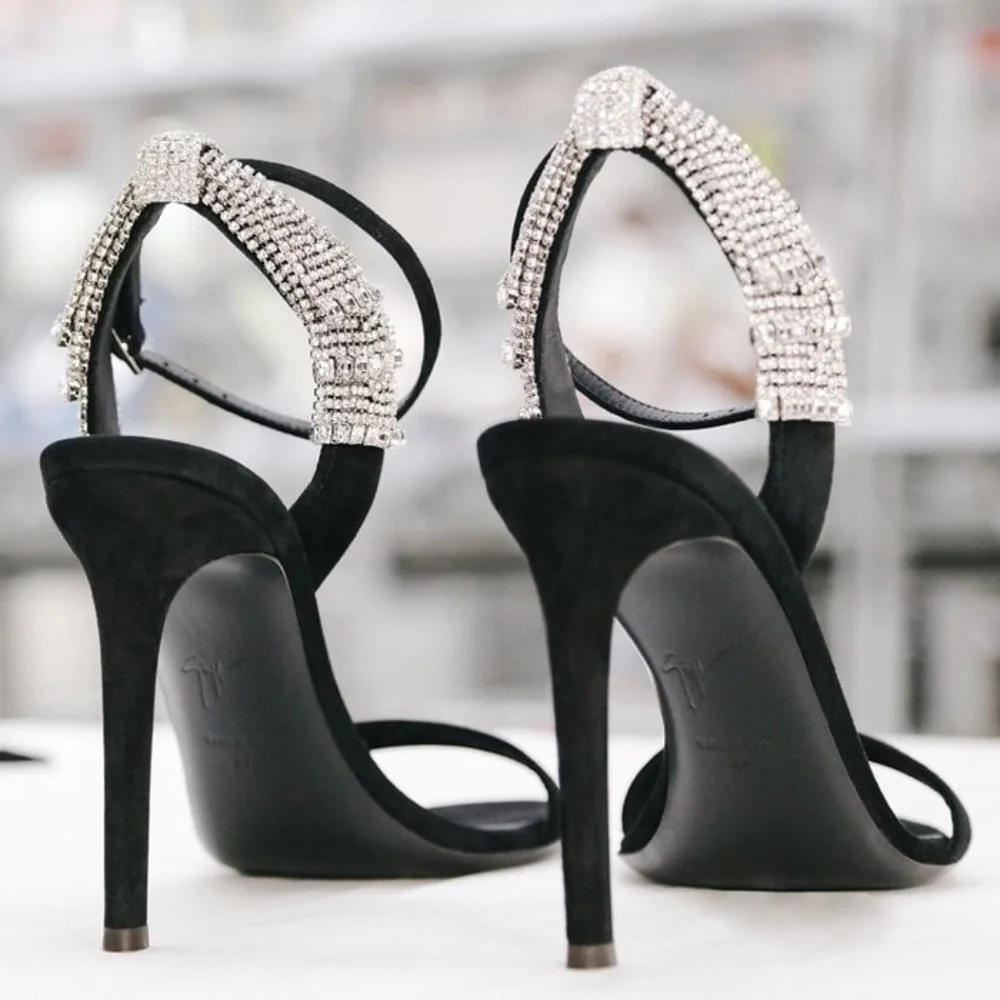 Giuseppe Zanotti Jamila Black Suede Crystal Bow Embellished Stiletto Sa…